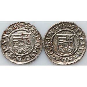 Hongrie, Ferdinand Ier, denier 1537 KB, denier 1547 KB, Kremnica (2 pièces).