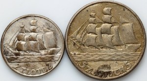 II RP, 2 Zloty 1936, 5 Zloty 1936, Segelschiff
