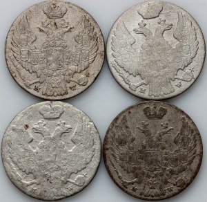 Russische Teilung, Nikolaus I., Kursmünzensatz 10 Grosze 1840 MW, Warschau (4 Stück)