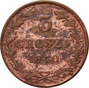 Partage russe, Nicolas Ier, 3 grosze 1840 MW, Varsovie