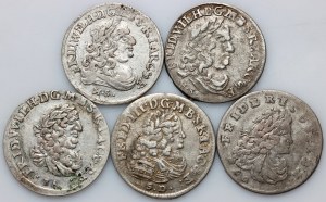 Nemecko, Prusko, sada šesťpencov z rokov 1682-1709 (5 kusov)