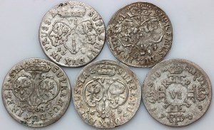 Deutschland, Preußen, Sechspfennigsatz von 1682-1709 (5 Stück)