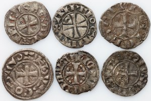 Europe, Moyen Âge, ensemble de deniers, (6 pièces)