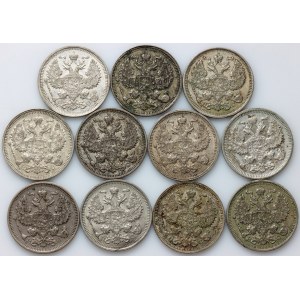 Russie, Nicolas II, ensemble de 20 kopecks datés 1914-1915 (11 pièces)