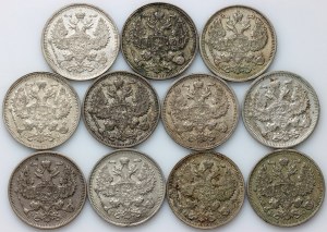 Russie, Nicolas II, ensemble de 20 kopecks datés 1914-1915 (11 pièces)