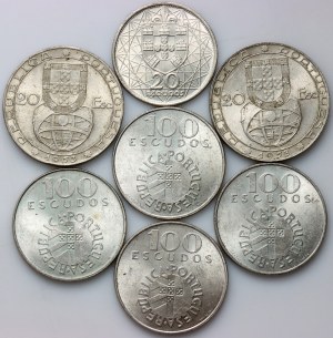 Portugalia, zestaw monet z lat 1953-1974, srebro (7 sztuk)
