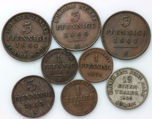 Niemcy, zestaw monet z lat 1845-1871 (8 sztuk)
