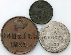 Ruské delenie, sada mincí 1837-1861 (3 kusy)