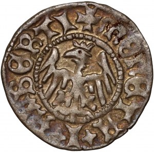 Jan Olbracht 1492-1501, mezzo penny senza data, Cracovia, stemma Poraj sotto la corona