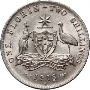 Austrália, George V, 2 šilingy (florin) 1918 M, Melbourne