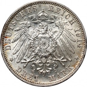 Germany, Bavaria, Ludwig III, 3 Mark 1914 D, Munich