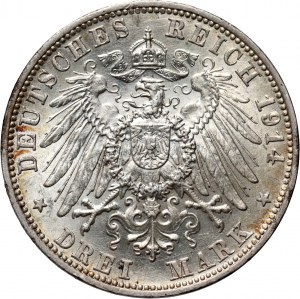 Německo, Bavorsko, Ludwig III, 3 marky 1914 D, Mnichov