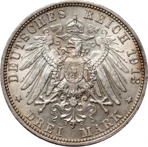 Nemecko, Bavorsko, Otto, 3 marky 1913 D, Mníchov