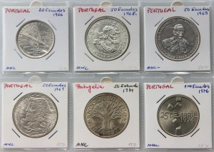 Portugalia, zestaw monet (6 sztuk) z lat 1966-1976