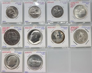 Norwegia, zestaw monet okolicznościowych (10 sztuk) z lat 1964-1997