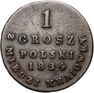 Kongresové kráľovstvo, Alexander I, 1 domáci medený groš 1824 IB, Varšava