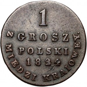 Kongress Königreich, Alexander I., 1 inländischer Kupferpfennig 1824 IB, Warschau