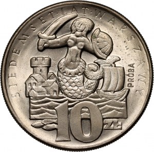 PRL, 10 zlotys 1965, Seven Hundred Years of Warsaw; Mermaid, pattern, copper-nickel