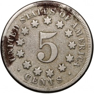 Spojené štáty americké, 5 centov 1867, štít, bez lúčov