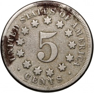 États-Unis d'Amérique, 5 cents 1867, Bouclier, sans rayons