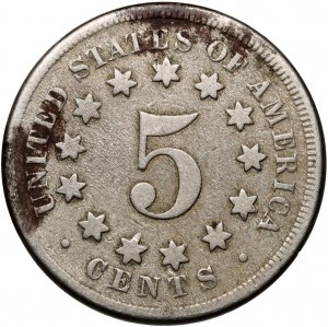 Stati Uniti d'America, 5 centesimi 1867, Scudo, senza raggi