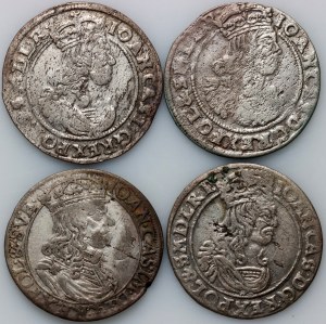 Ján II Kazimír, sada šesťpencov z rokov 1660-1667 (4 kusy)