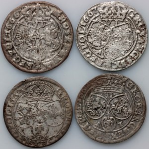 Jean II Casimir, série de six pence datée de 1660-1667 (4 pièces)