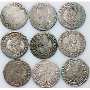 Jean II Casimir, série de six pence datée de 1662-1667 (9 pièces)