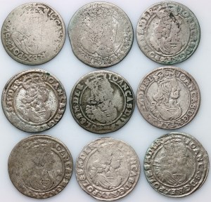 John II Casimir, set of sixpences dated 1662-1667 (9 pieces)