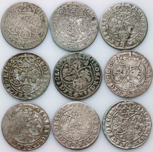 Jean II Casimir, série de six pence datée de 1662-1667 (9 pièces)