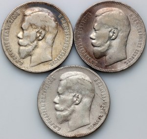 Russie, Nicolas II, série de roubles de 1896-1899 (3 pièces)