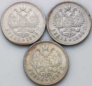 Russie, Nicolas II, série de roubles de 1896-1899 (3 pièces)