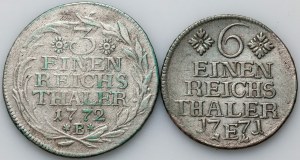 Allemagne, Prusse, Frédéric II, 1/3 de thaler 1772 B, Wrocław, 1/6 de thaler 1771 E, Kaliningrad