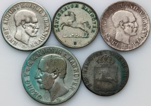 Niemcy, Hanower, zestaw monet z lat 1836-1850 (5 sztuk)