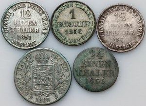 Niemcy, Hanower, zestaw monet z lat 1836-1850 (5 sztuk)