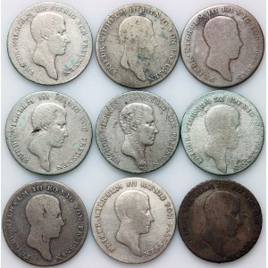Germany, Prussia, Friedrich Wilhelm III, set of 1/6 Thaler from 1812-1817 (9 pieces)