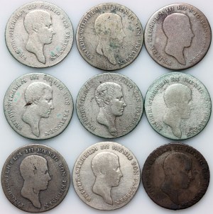 Germany, Prussia, Friedrich Wilhelm III, set of 1/6 Thaler from 1812-1817 (9 pieces)
