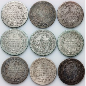 Germany, Prussia, Friedrich Wilhelm III, set of 1/6 Thaler from 1812-1817 (9 pieces)