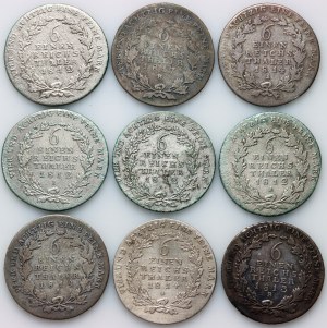 Germany, Prussia, Friedrich Wilhelm III, set of 1/6 Thaler from 1812-1817 (9 pieces)