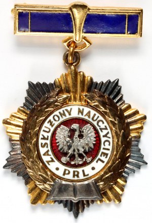 Poľsko, Poľská ľudová republika, čestný titul, zaslúžilý učiteľ Poľskej ľudovej republiky, s krabicou a nápisom