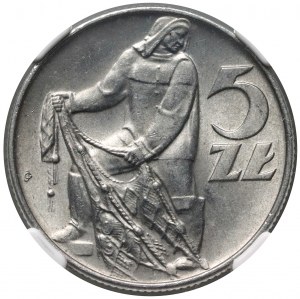République populaire de Pologne, 5 zlotys 1971, Pêcheur