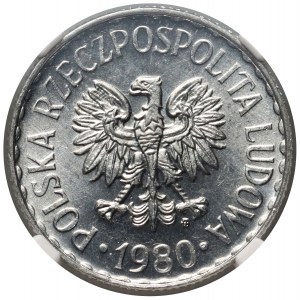 PRL, 1 złoty 1980, SKRĘTKA o 90 stopni