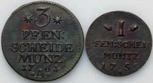Niemcy, Prusy, Fryderyk II, fenig 1752 A, 3 fenigi 1761 A, Berlin