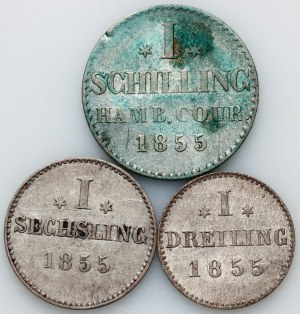 Deutschland, Hamburg, Kursmünzensatz 1855 (3 Stück)