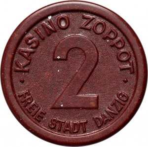 Freie Stadt Danzig, žeton 2 guldenů, KASINO ZOPPOT - Casino Sopot