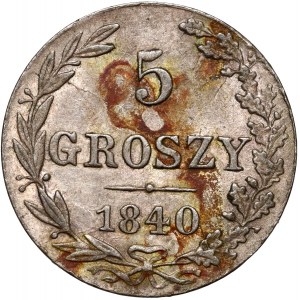 Russian partition, Nicholas I, 5 grosze 1840 MW, Warsaw