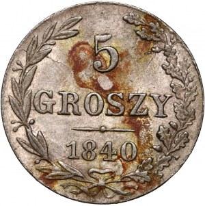 Partage russe, Nicolas Ier, 5 groszy 1840 MW, Varsovie