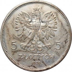 II RP, 5 zlotých 1930, Varšava, Banner, plytká pečiatka