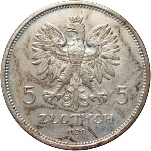 II RP, 5 zloty 1930, Varsovie, Bannière, timbre peu profond