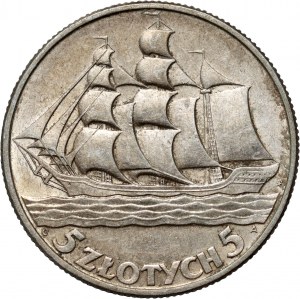 II RP, 5 Zloty 1936, Warschau, Segelschiff